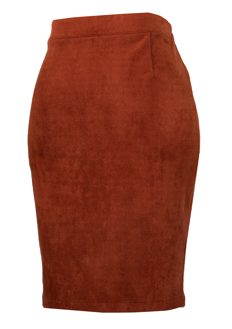 Extremely stretchy brown suede skirt. Soft feel faux suede.